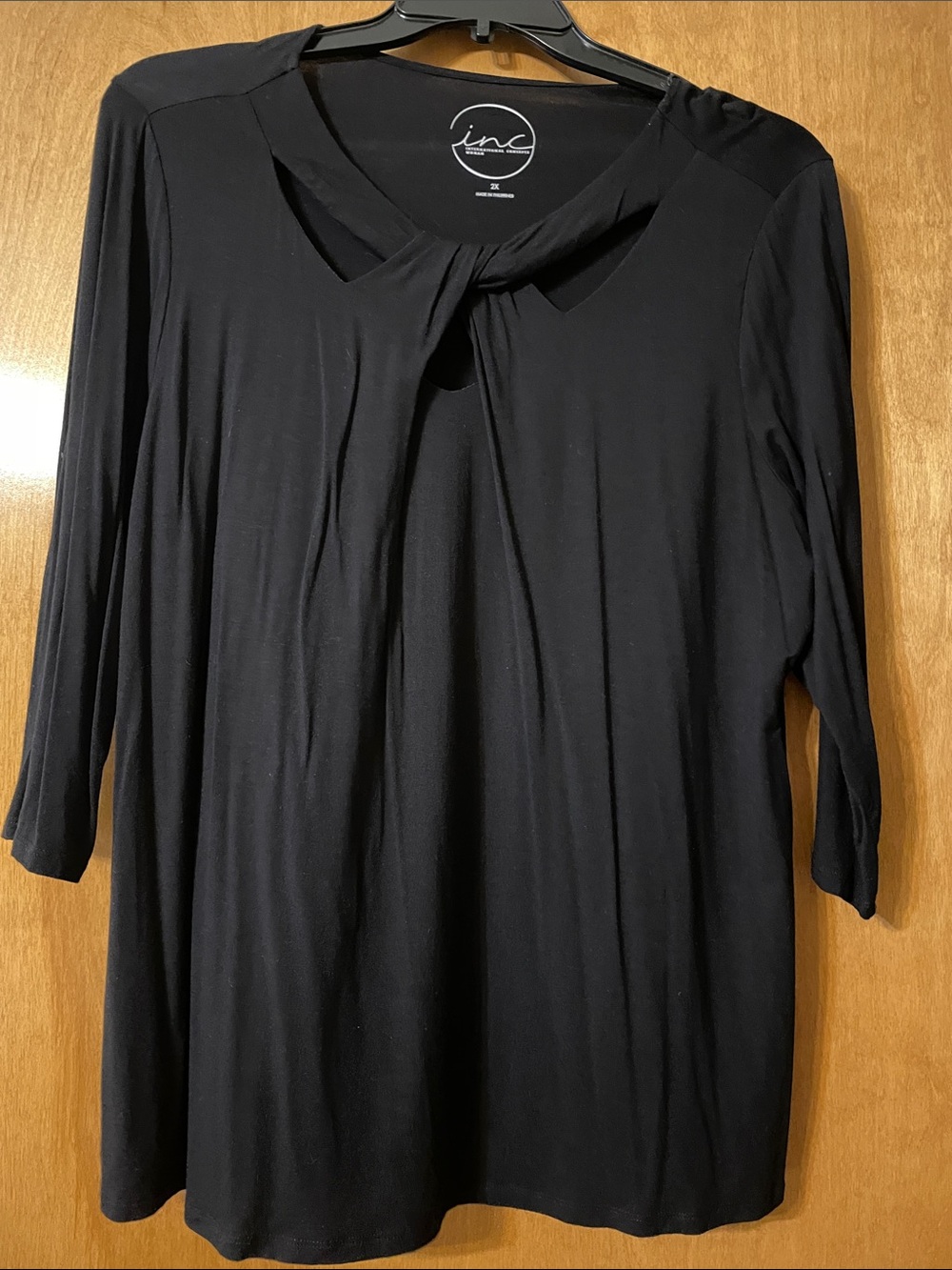 INC International Concepts Black Twist-Knot Long Sleeve Top